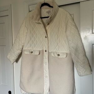 Women's Cream Quilted & Sherpa Coat